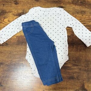 Carter's White Polka Dot Bodysuit with Blue Knit Leggings